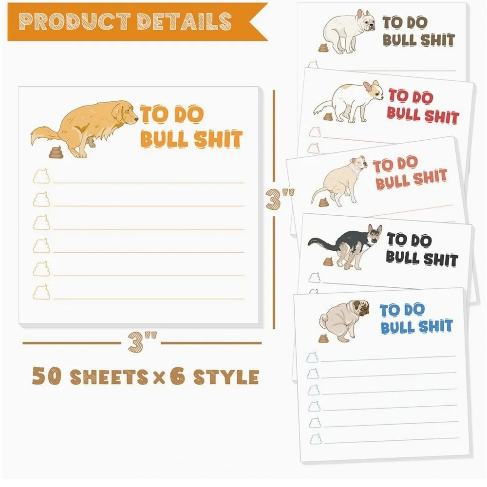 6pc Funny Dog-Themed Notepads- NEW